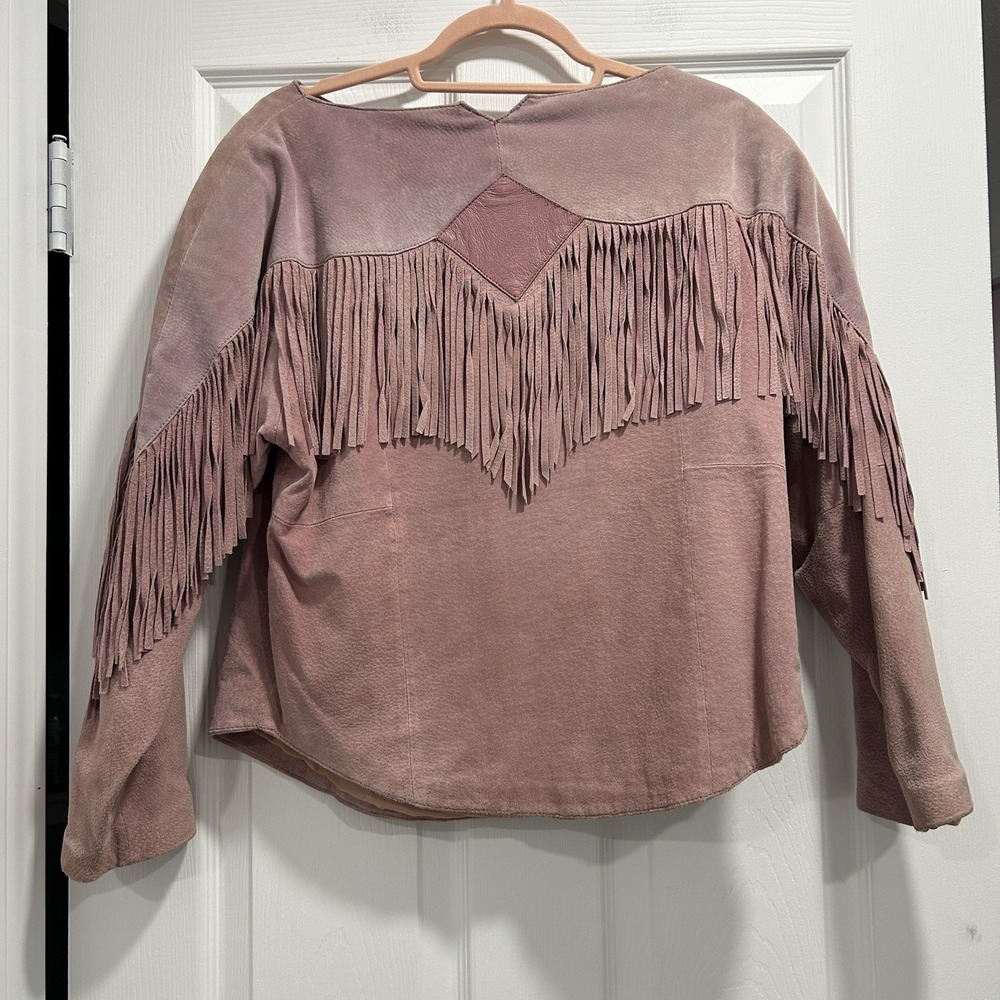 Vintage Pioneer Wear Suede Western Fringe Jacket & Skirt Women's 12 Pink Leather - Picture 7 of 16